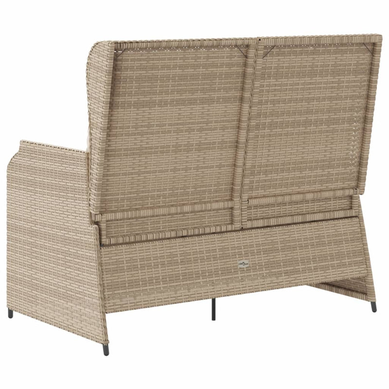 Gartenbank Verstellbar mit Kissen Beige Poly Rattan