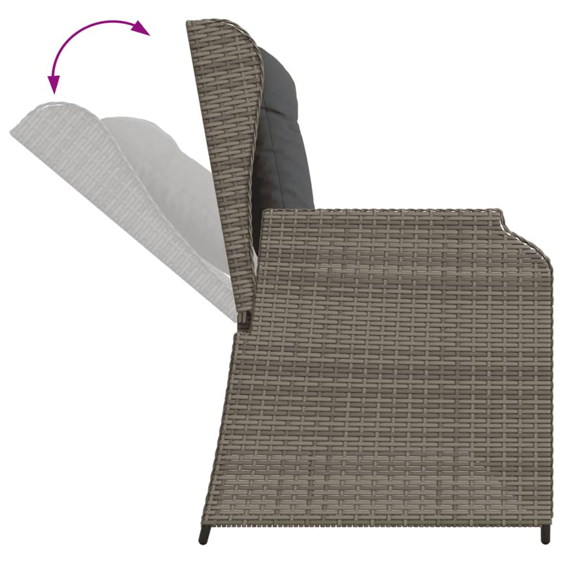 Gartenbank Verstellbar mit Kissen Grau Poly Rattan