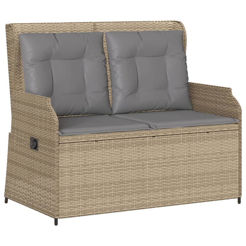 Gartenbank Verstellbar mit Kissen Beige Poly Rattan