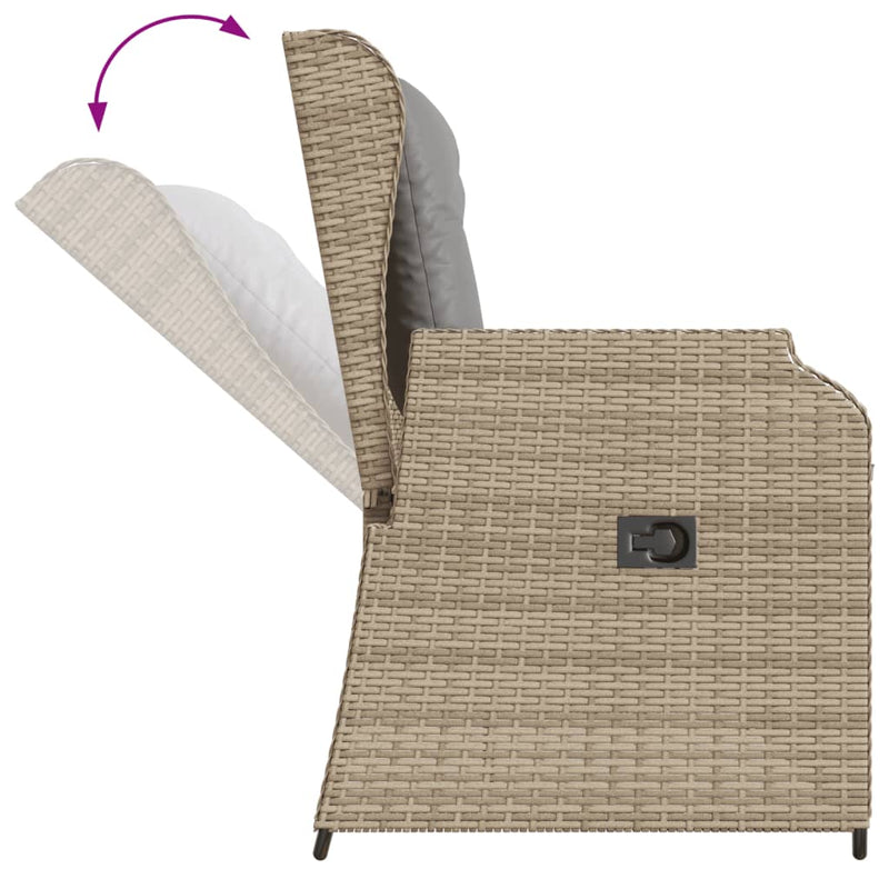 Gartenbank Verstellbar mit Kissen Beige Poly Rattan