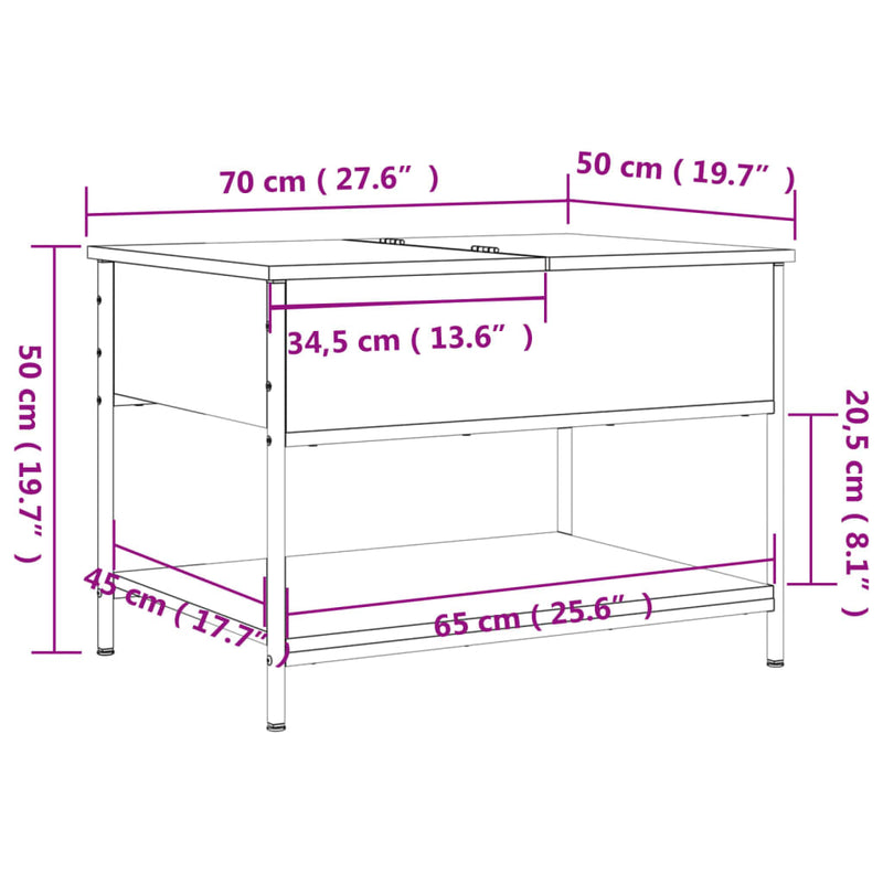 Couchtisch Sonoma-Eiche 70x50x50 cm Holzwerkstoff und Metall