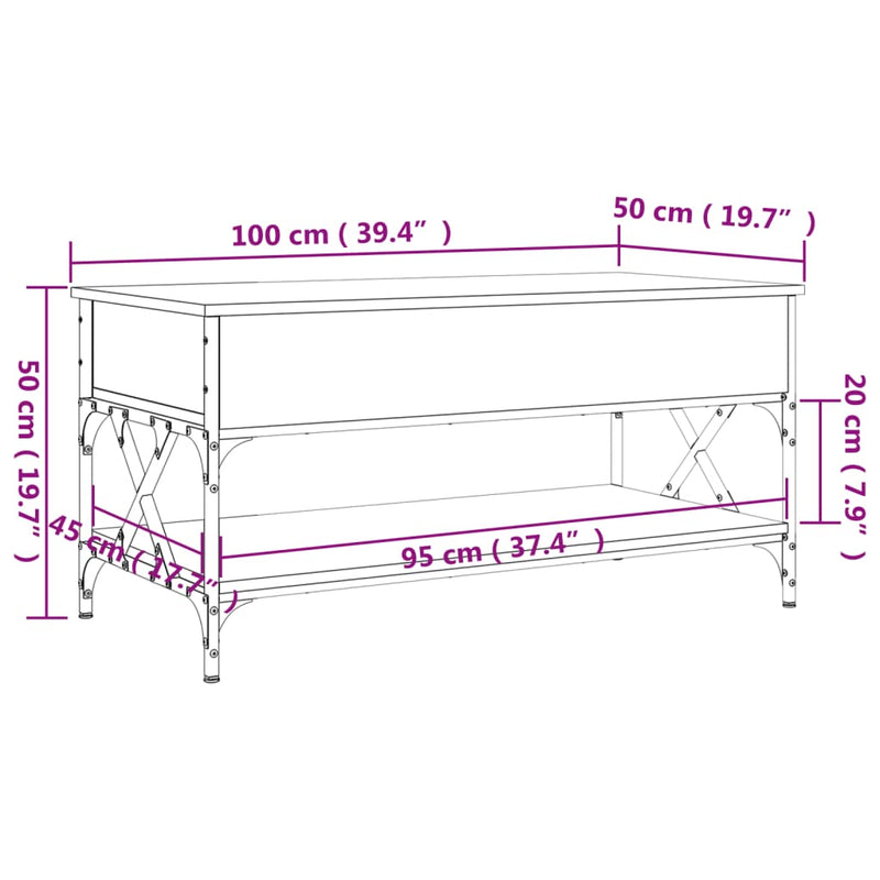 Couchtisch Sonoma-Eiche 100x50x50 cm Holzwerkstoff und Metall