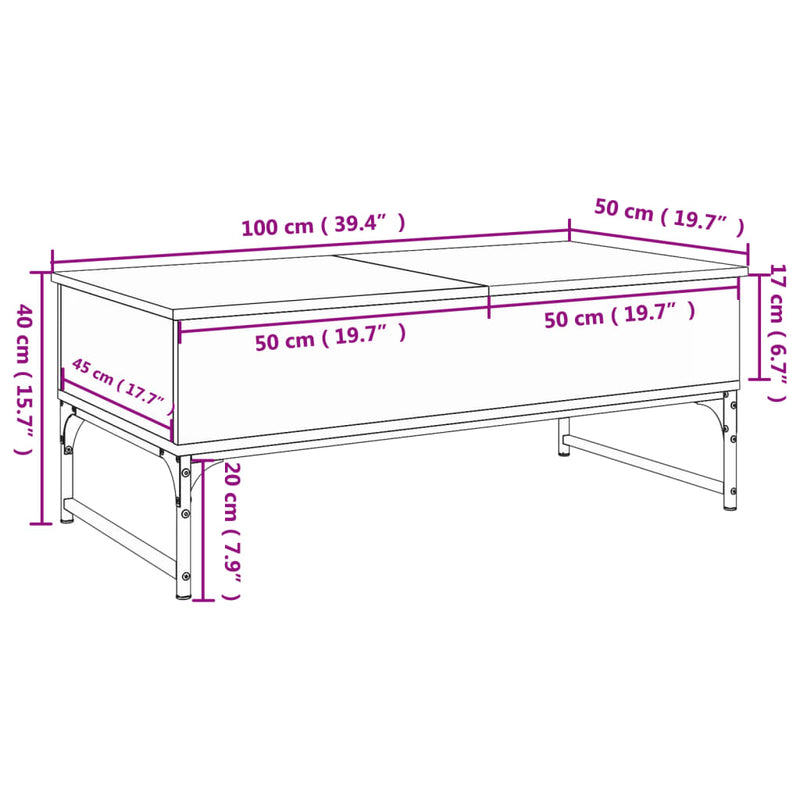 Couchtisch Grau Sonoma 100x50x40 cm Holzwerkstoff und Metall