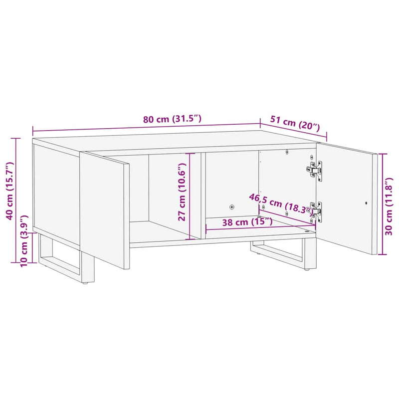 Couchtisch 80x51x40 cm Massivholz Akazie