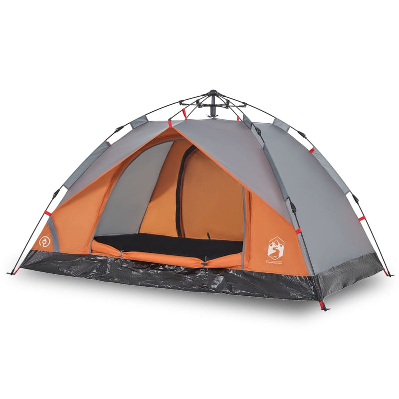 Kuppel-Campingzelt 3 Personen Grau und Orange Quick Release