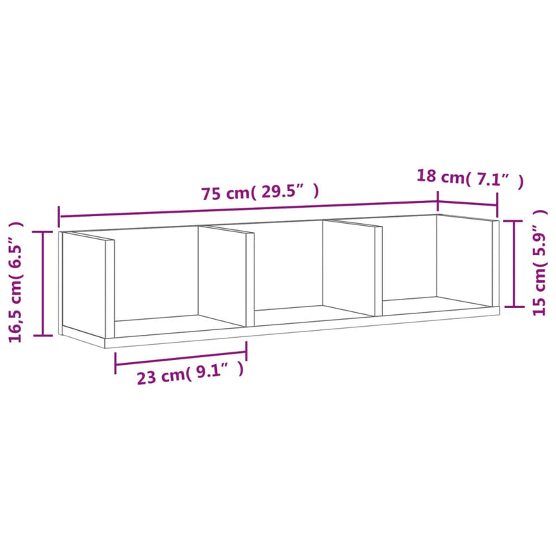 Wandschrank Weiß 75x18x16,5 cm Holzwerkstoff