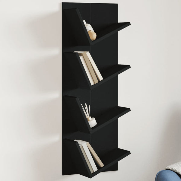 Wand-Bücherregal mit 4 Fächern Schwarz 33x16x90 cm