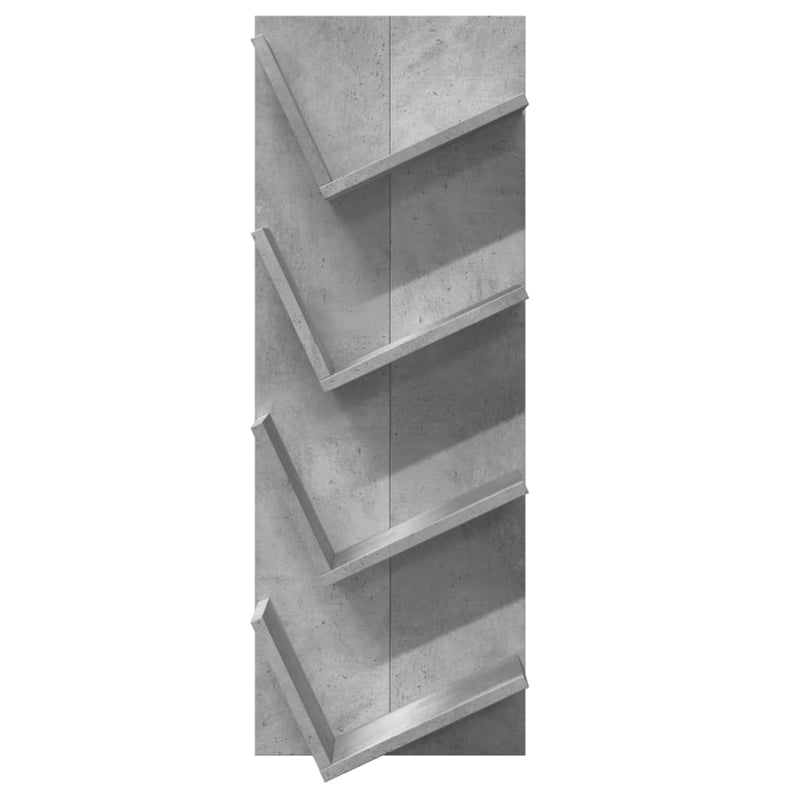 Wand-Bücherregal mit 4 Fächern Betongrau 33x16x90 cm