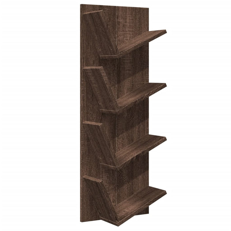 Wand-Bücherregal mit 4 Fächern Braun Eichen-Optik 33x16x90 cm