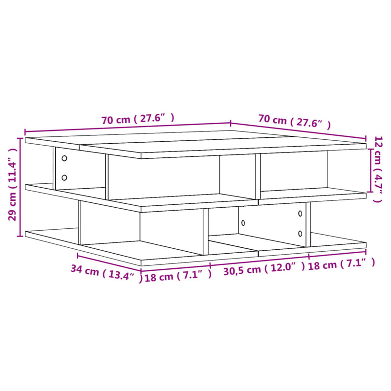 Couchtisch Grau Sonoma 70x70x29 cm Holzwerkstoff