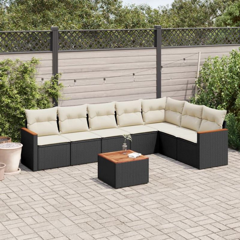 8-tlg. Garten-Sofagarnitur mit Kissen Schwarz Poly Rattan