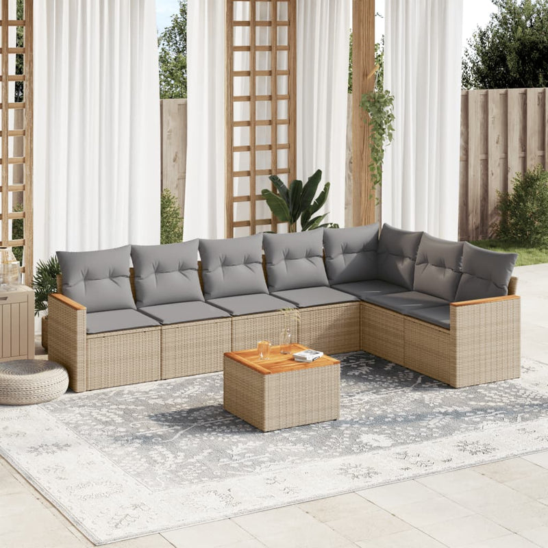 8-tlg. Garten-Sofagarnitur mit Kissen Beige Poly Rattan