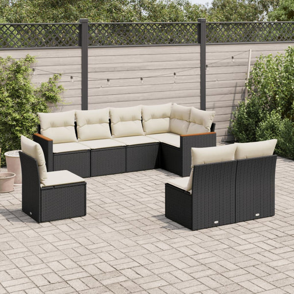 8-tlg. Garten-Sofagarnitur mit Kissen Schwarz Poly Rattan