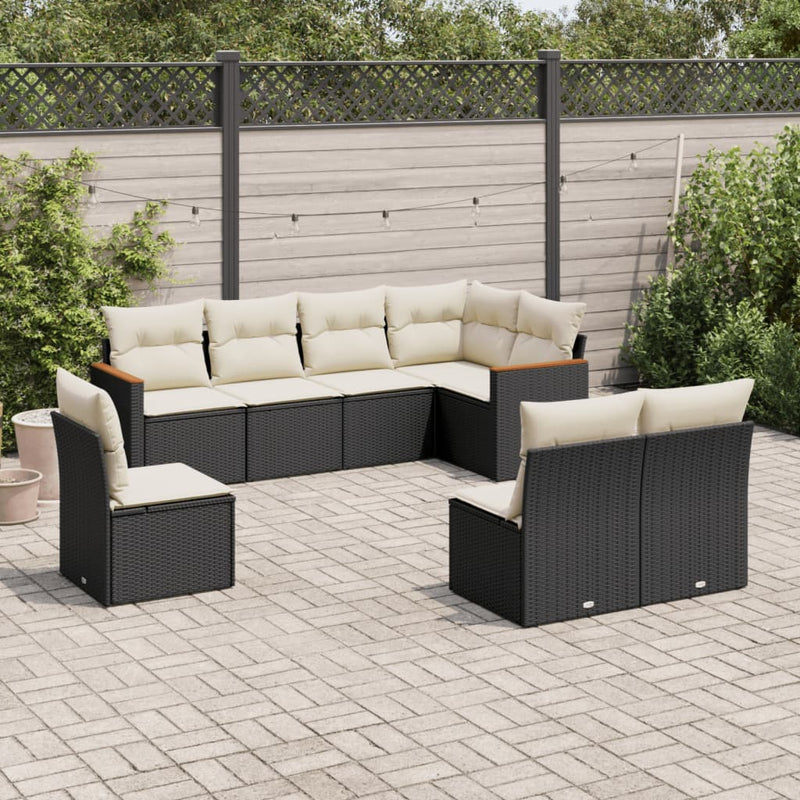 8-tlg. Garten-Sofagarnitur mit Kissen Schwarz Poly Rattan