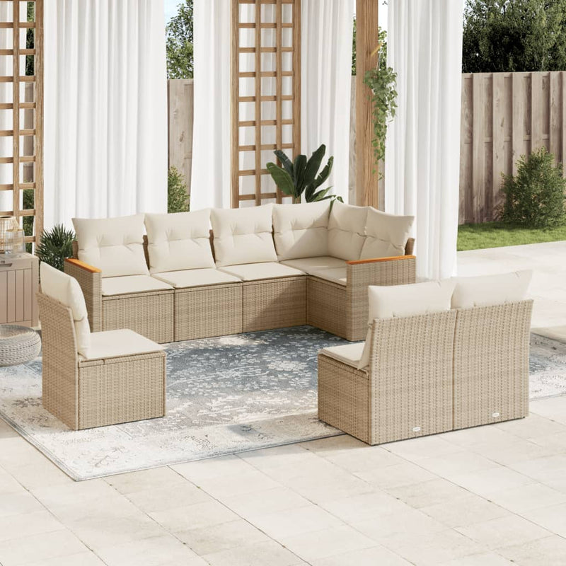 8-tlg. Garten-Sofagarnitur mit Kissen Beige Poly Rattan