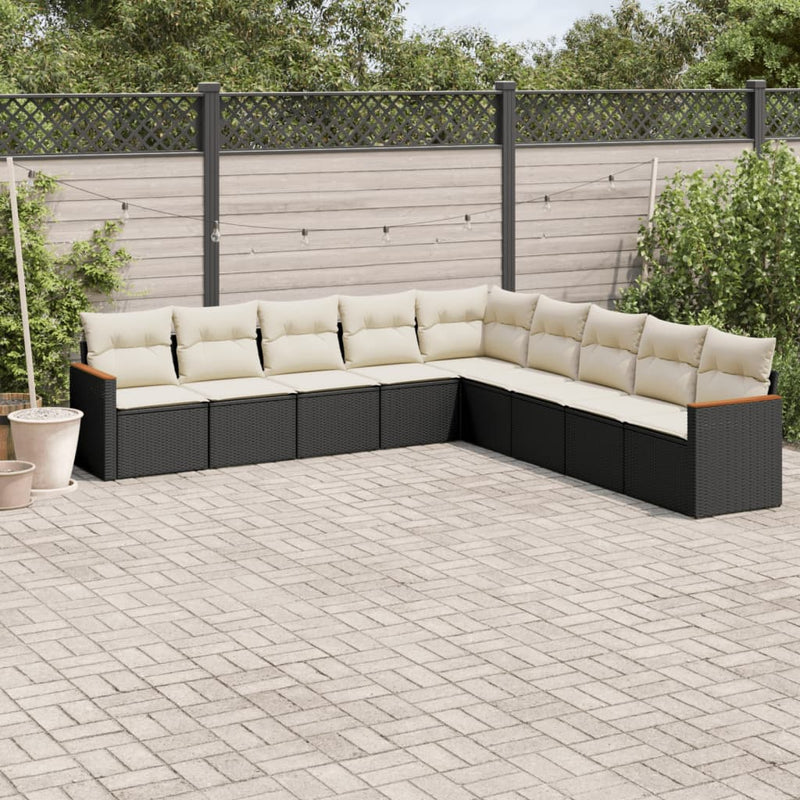 9-tlg. Garten-Sofagarnitur mit Kissen Schwarz Poly Rattan