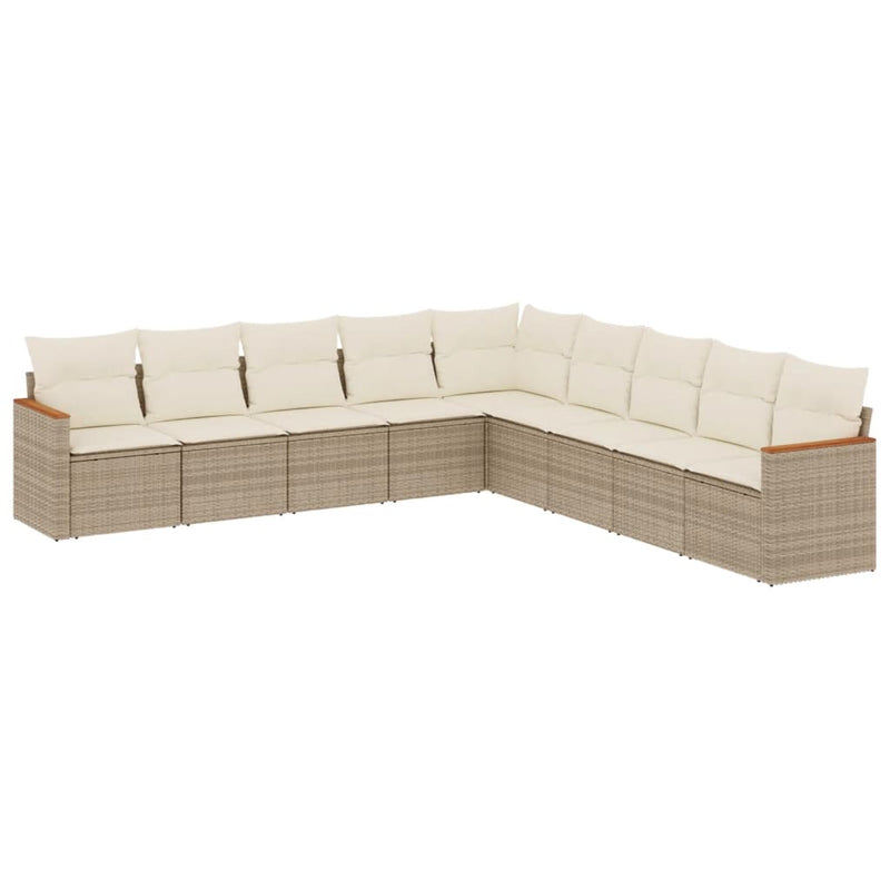 9-tlg. Garten-Sofagarnitur mit Kissen Beige Poly Rattan