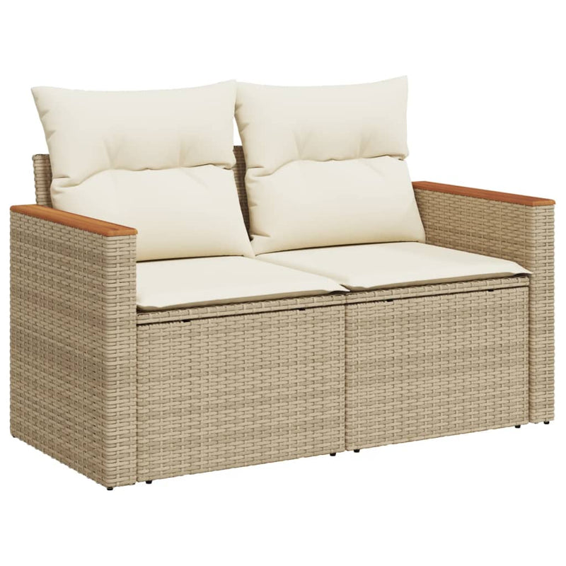 9-tlg. Garten-Sofagarnitur mit Kissen Beige Poly Rattan