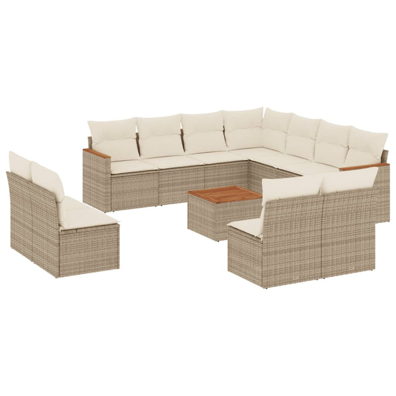 12-tlg. Garten-Sofagarnitur mit Kissen Beige Poly Rattan