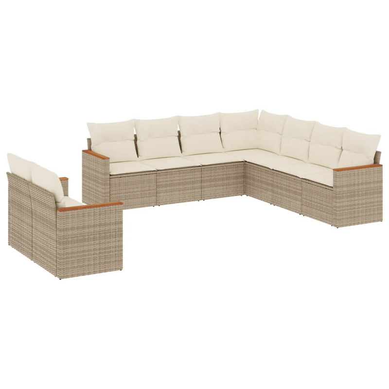 9-tlg. Garten-Sofagarnitur mit Kissen Beige Poly Rattan