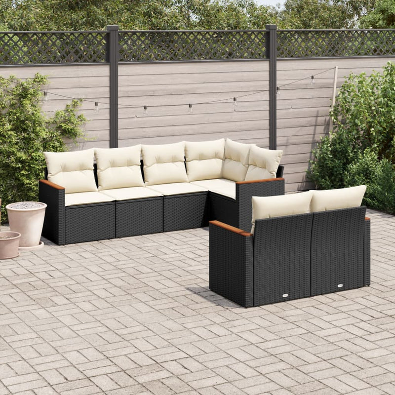 7-tlg. Garten-Sofagarnitur mit Kissen Schwarz Poly Rattan