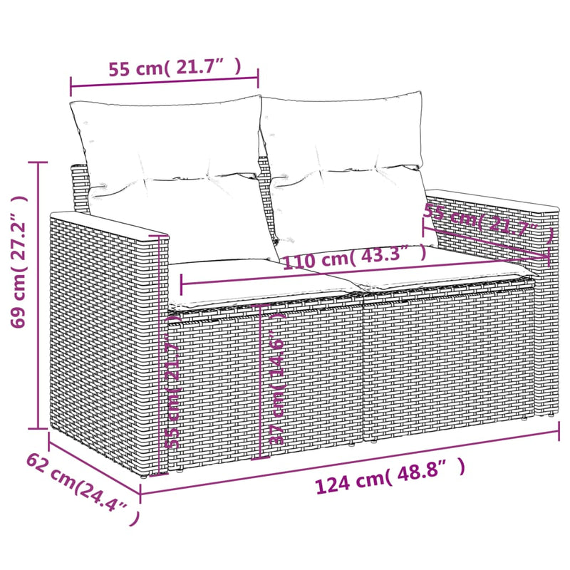 7-tlg. Garten-Sofagarnitur mit Kissen Beige Poly Rattan