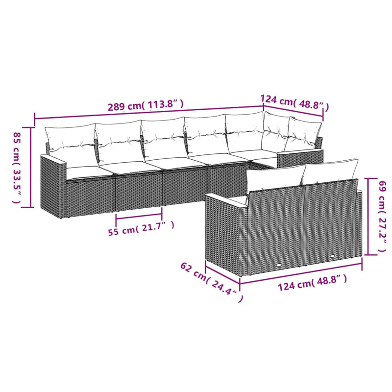 8-tlg. Garten-Sofagarnitur mit Kissen Schwarz Poly Rattan