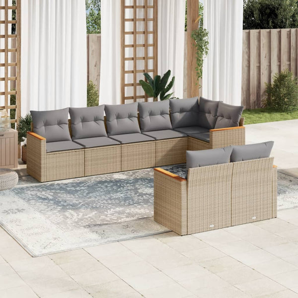 8-tlg. Garten-Sofagarnitur mit Kissen Beige Poly Rattan