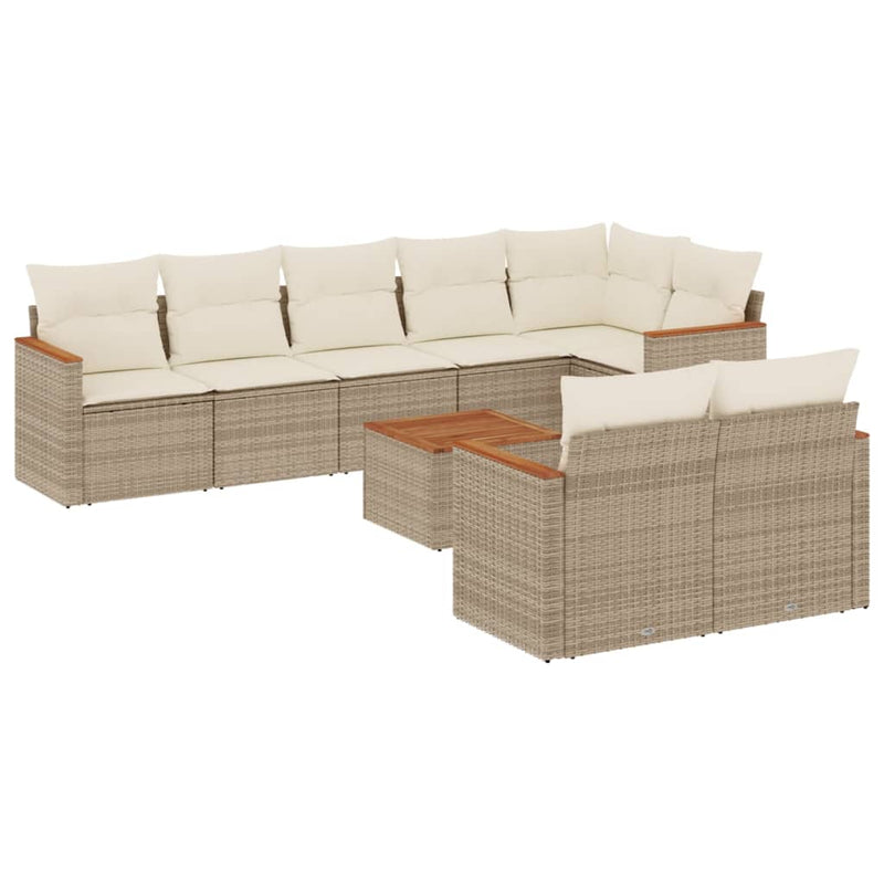 9-tlg. Garten-Sofagarnitur mit Kissen Beige Poly Rattan