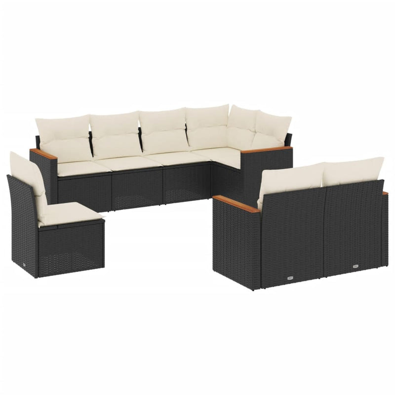 8-tlg. Garten-Sofagarnitur mit Kissen Schwarz Poly Rattan