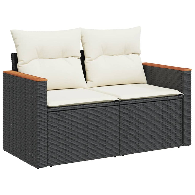 8-tlg. Garten-Sofagarnitur mit Kissen Schwarz Poly Rattan