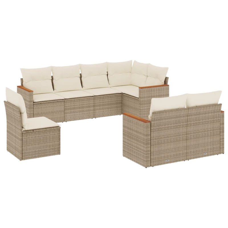 8-tlg. Garten-Sofagarnitur mit Kissen Beige Poly Rattan