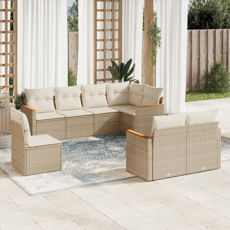 8-tlg. Garten-Sofagarnitur mit Kissen Beige Poly Rattan