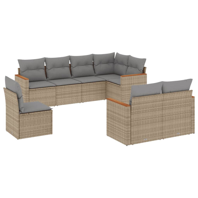 8-tlg. Garten-Sofagarnitur mit Kissen Beige Poly Rattan