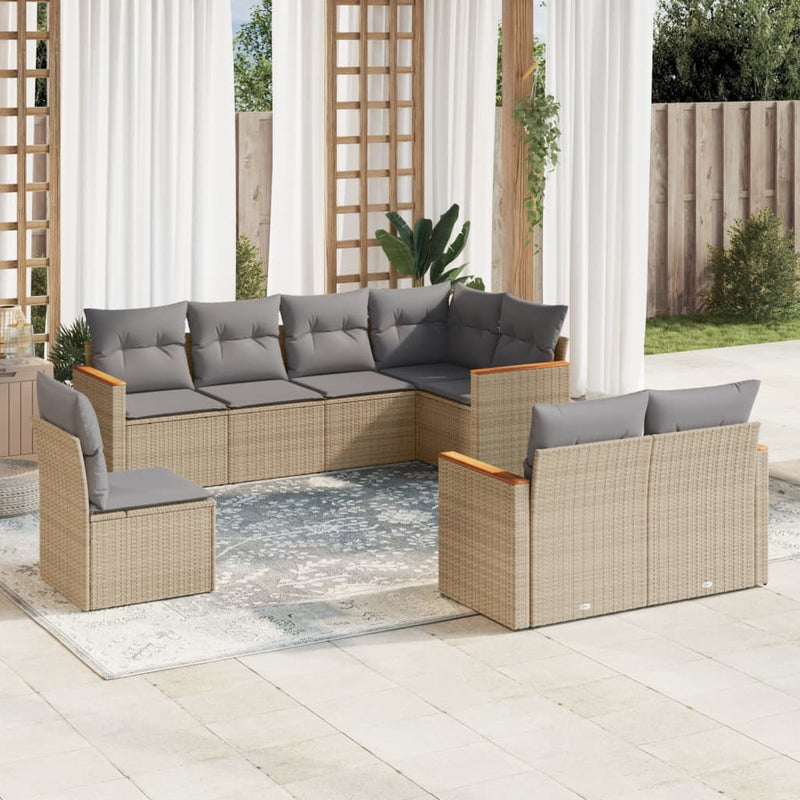 8-tlg. Garten-Sofagarnitur mit Kissen Beige Poly Rattan