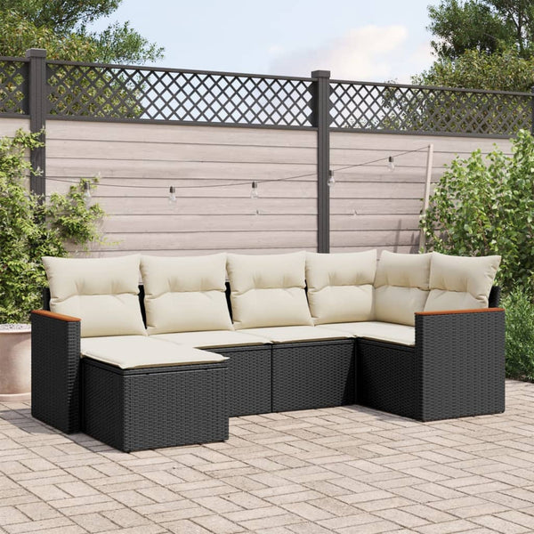 6-tlg. Garten-Sofagarnitur mit Kissen Schwarz Poly Rattan