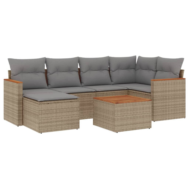 7-tlg. Garten-Sofagarnitur mit Kissen Beige Poly Rattan