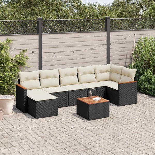 8-tlg. Garten-Sofagarnitur mit Kissen Schwarz Poly Rattan