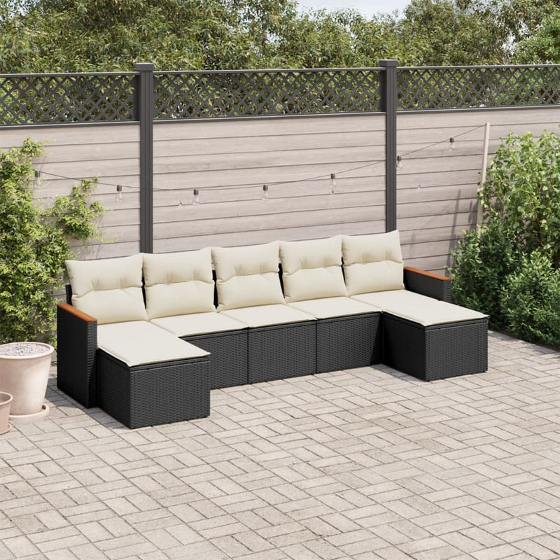 7-tlg. Garten-Sofagarnitur mit Kissen Schwarz Poly Rattan