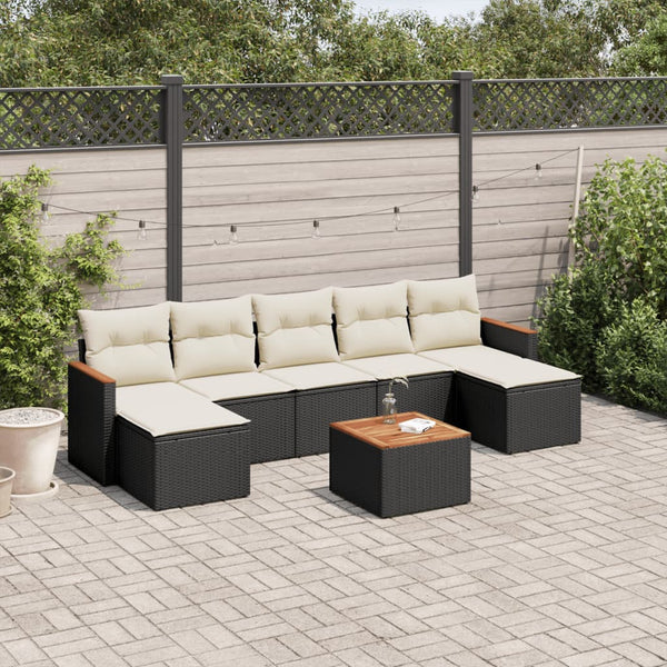 8-tlg. Garten-Sofagarnitur mit Kissen Schwarz Poly Rattan