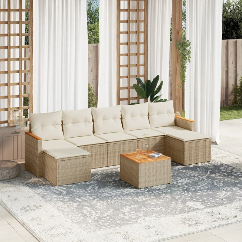 8-tlg. Garten-Sofagarnitur mit Kissen Beige Poly Rattan