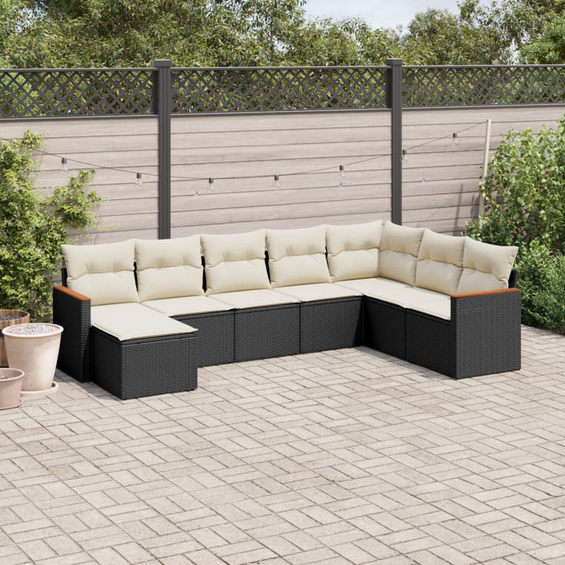 8-tlg. Garten-Sofagarnitur mit Kissen Schwarz Poly Rattan