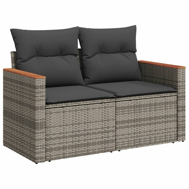 8-tlg. Garten-Sofagarnitur mit Kissen Grau Poly Rattan