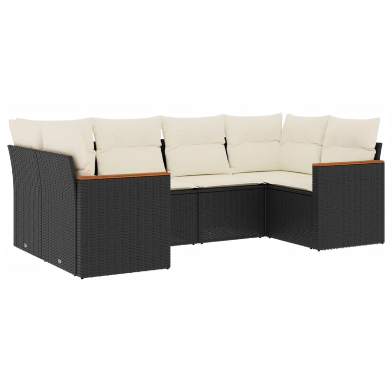 6-tlg. Garten-Sofagarnitur mit Kissen Schwarz Poly Rattan