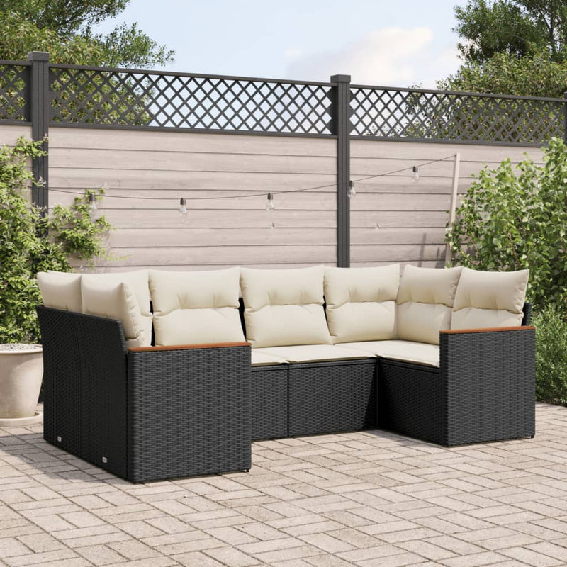 6-tlg. Garten-Sofagarnitur mit Kissen Schwarz Poly Rattan