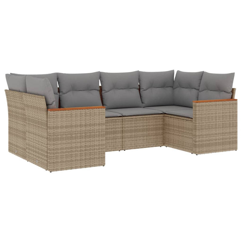 6-tlg. Garten-Sofagarnitur mit Kissen Beige Poly Rattan