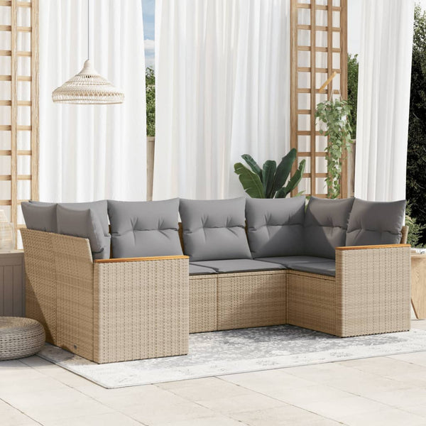 6-tlg. Garten-Sofagarnitur mit Kissen Beige Poly Rattan