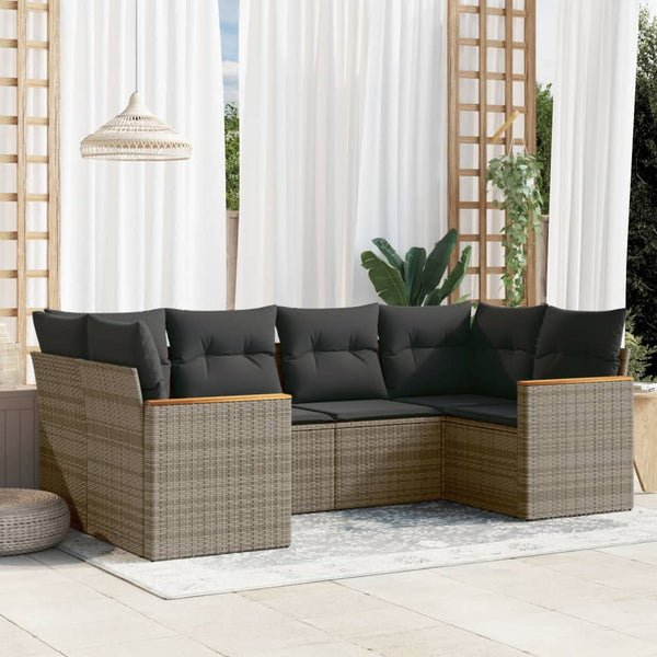 6-tlg. Garten-Sofagarnitur mit Kissen Grau Poly Rattan