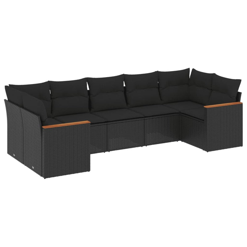 7-tlg. Garten-Sofagarnitur mit Kissen Schwarz Poly Rattan