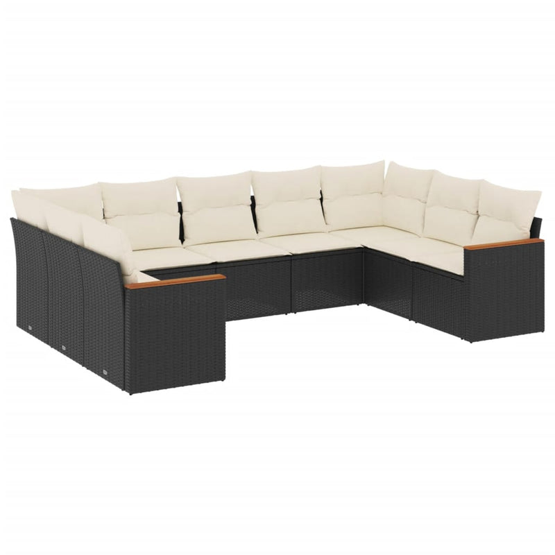 9-tlg. Garten-Sofagarnitur mit Kissen Schwarz Poly Rattan